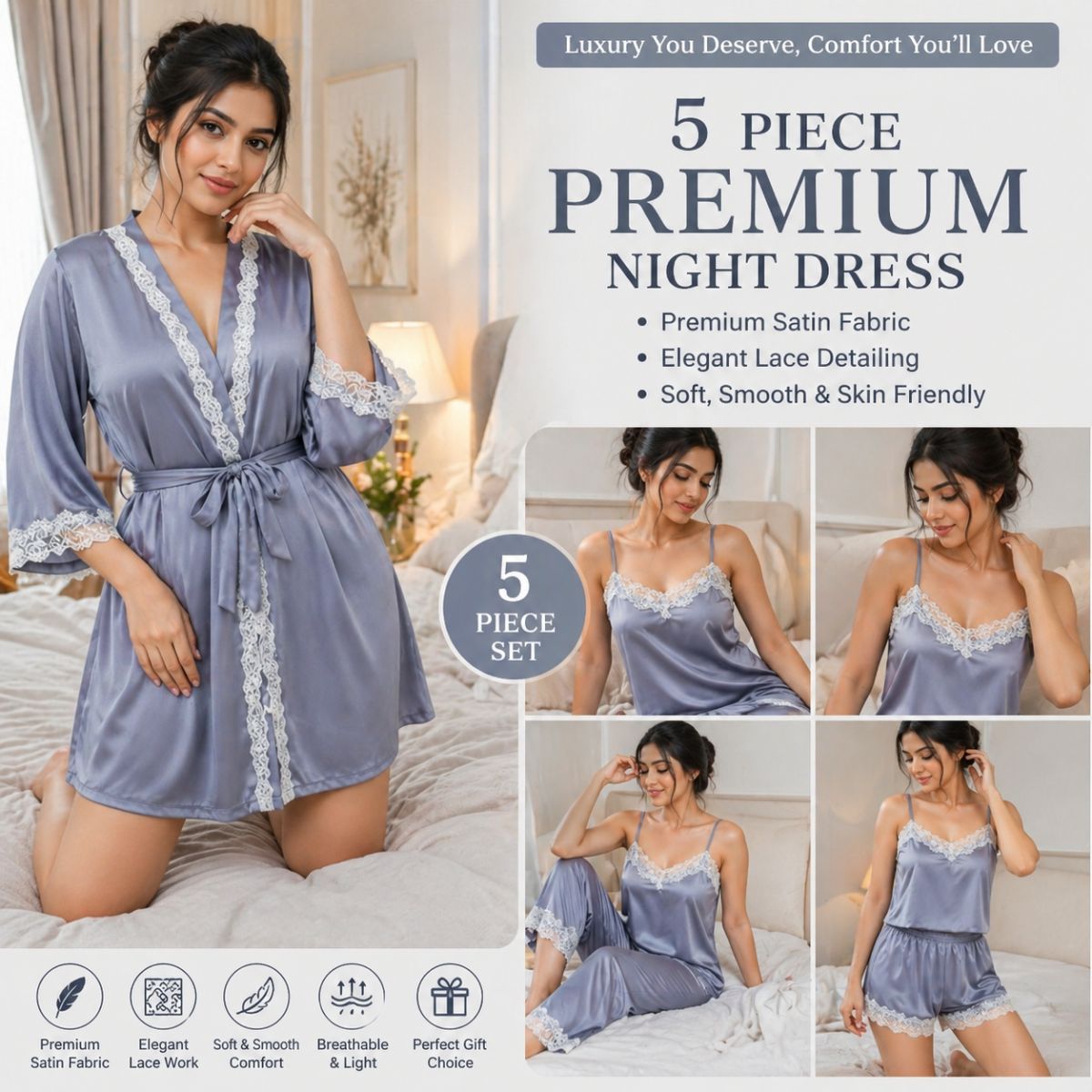Silver Elegance Premium Nighty Set