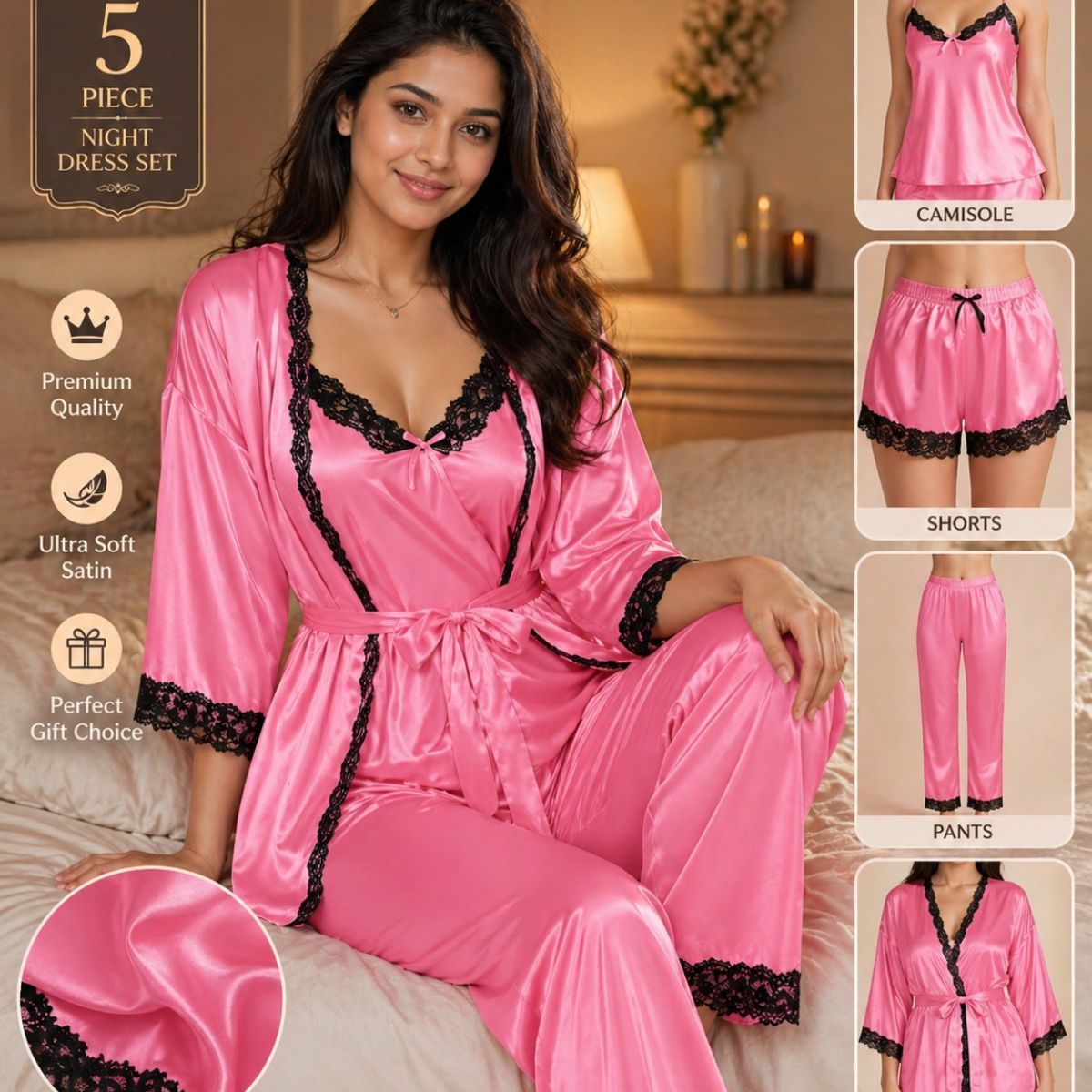 Pink Elegance Premium Nighty Set