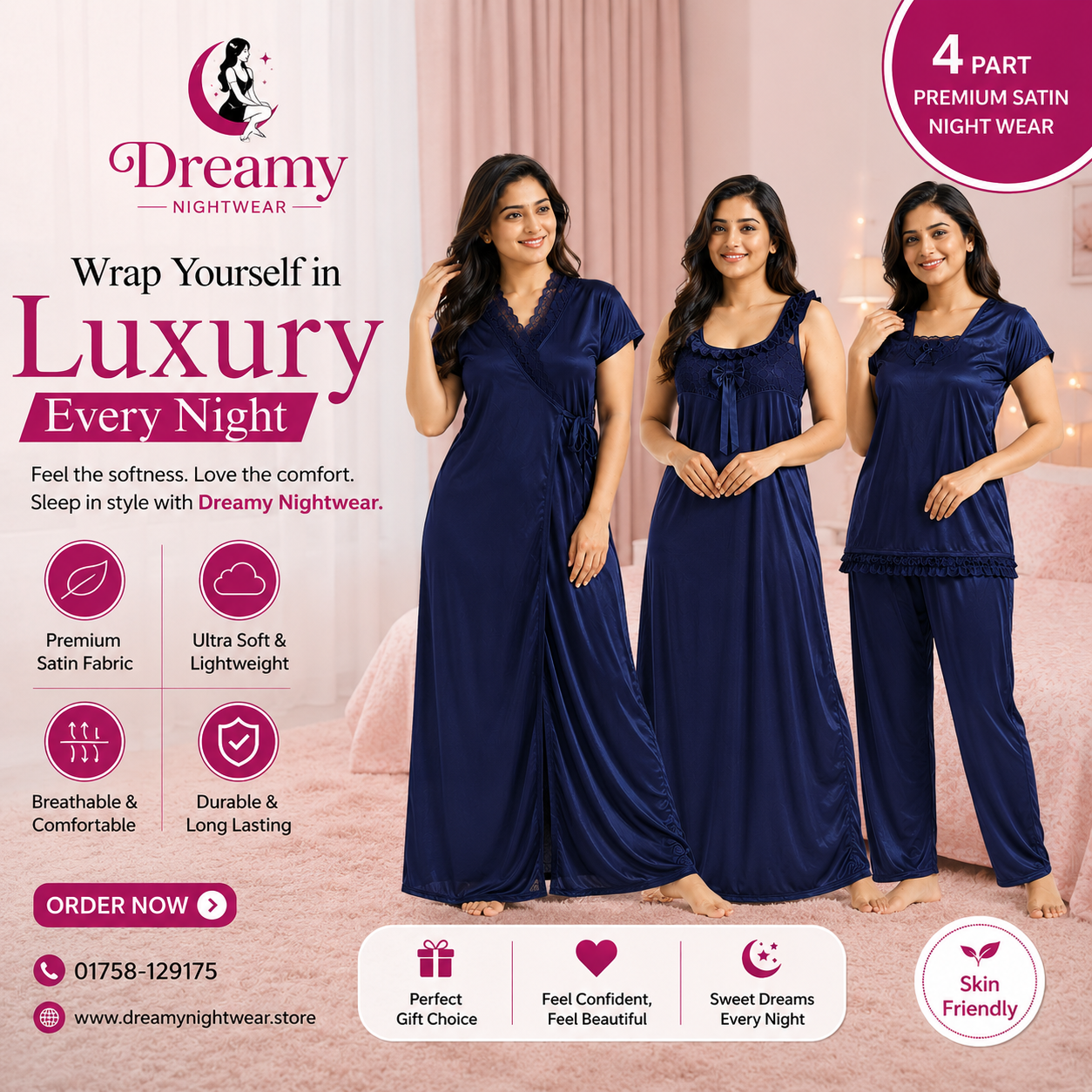 Navy Blue Premium Nighty Set