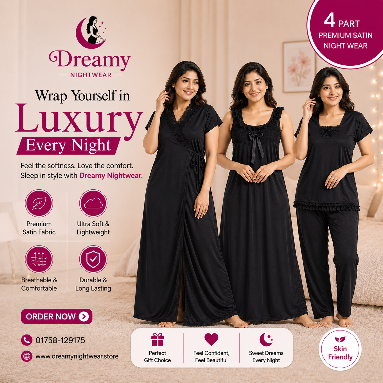 Black Premium Nighty Set