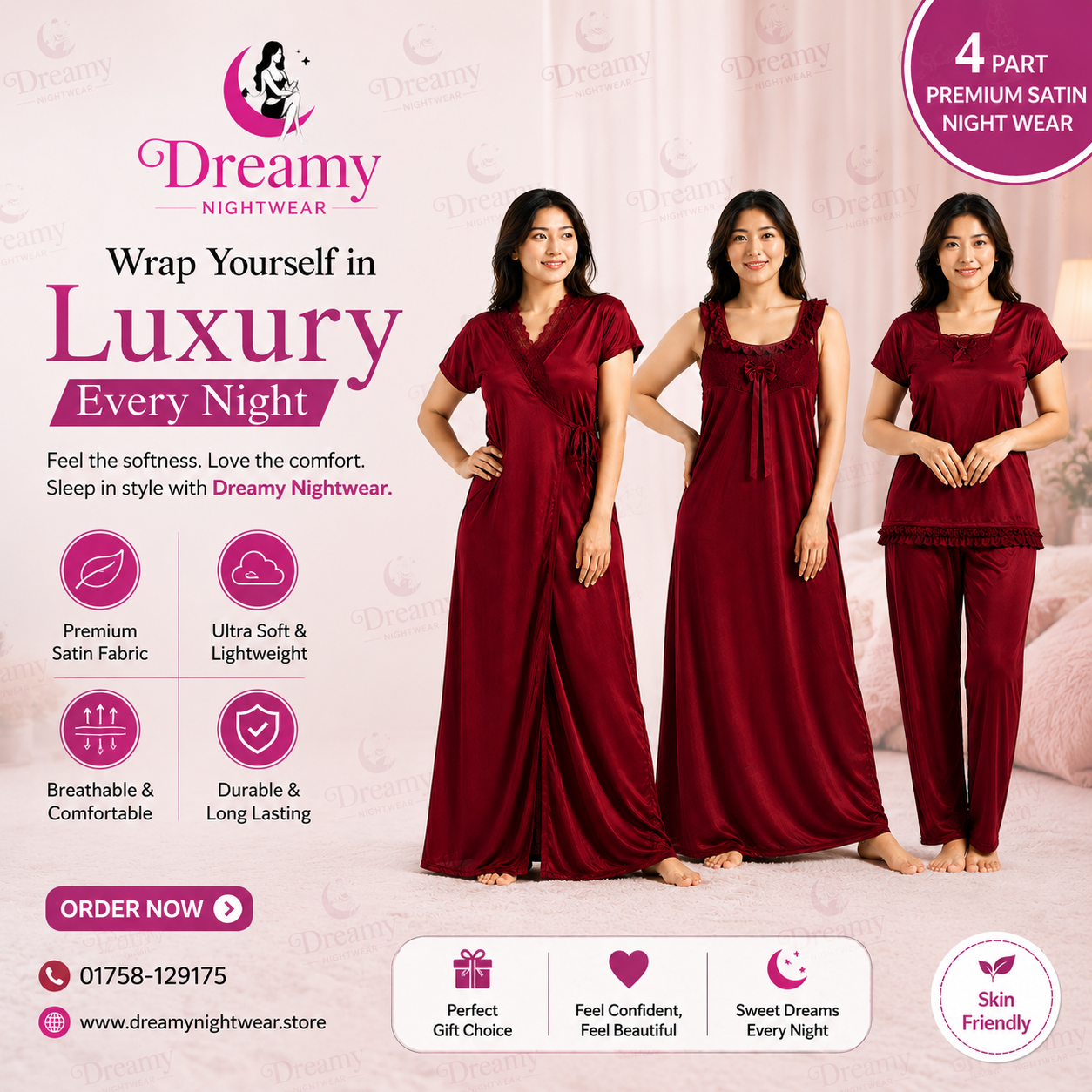Maroon Premium Nighty Set